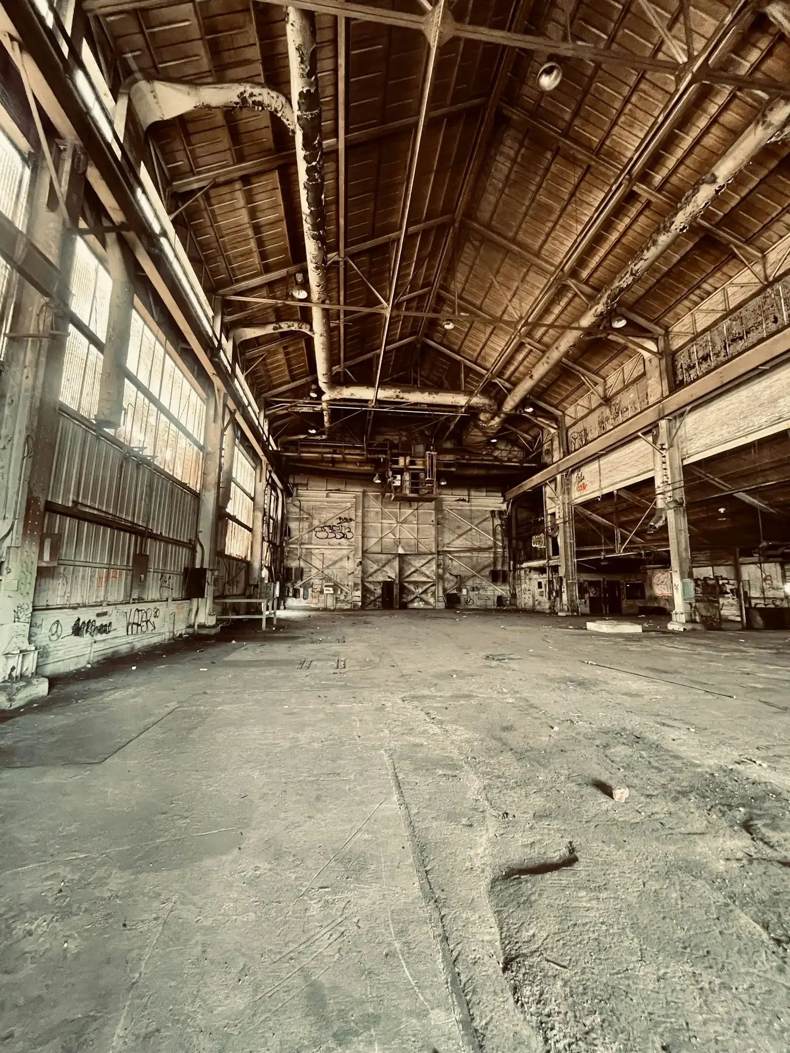 Interior of an older, empty industrial building